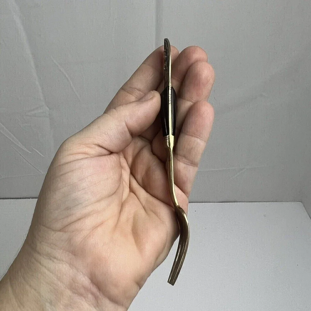 Vintage Siam Flatware Asian Thai Brass And Teakwood HANDLE- Small Fork Cheese